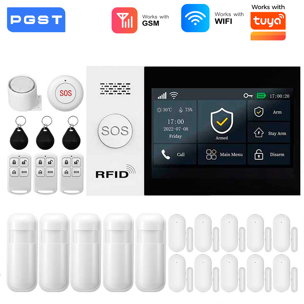 Home Security No Wifi - 2.4G WIFIスマートGSMアラームシステム、TUYAスマートライフ対応、PIRワイヤレスソーラーサイレン付き、Alexa対応、家庭用セキュリティ保護