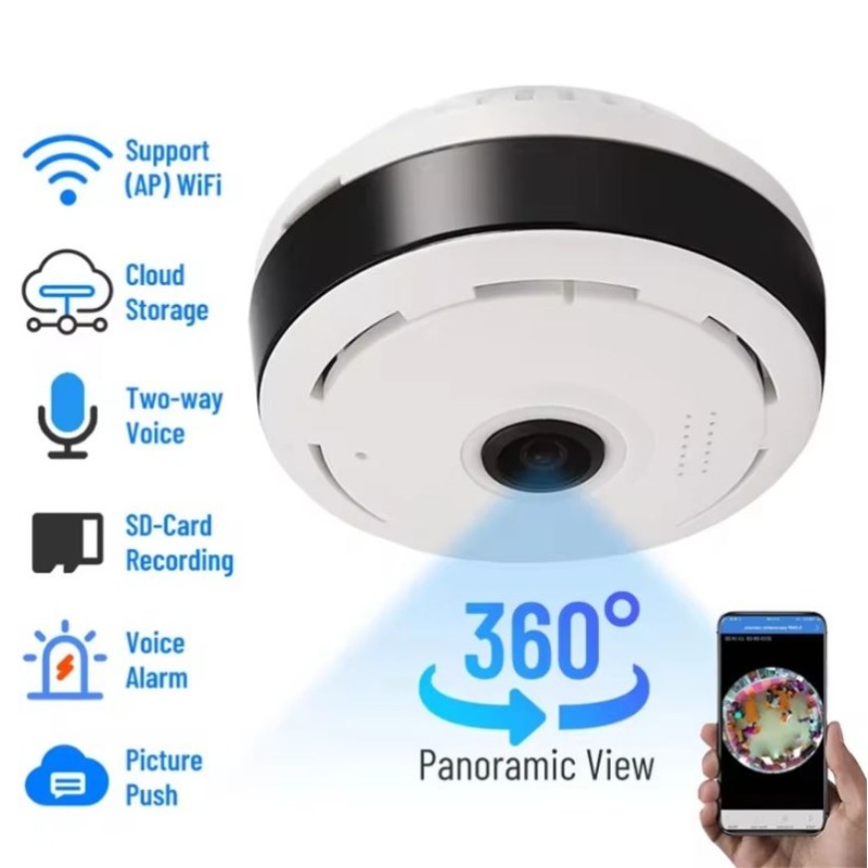 Hidden Camera Clock - パノラマセキュリティカメラ,魚眼レンズIPカメラ,暗視監視カメラ,360度,wi-fi,v380 pro,1080p