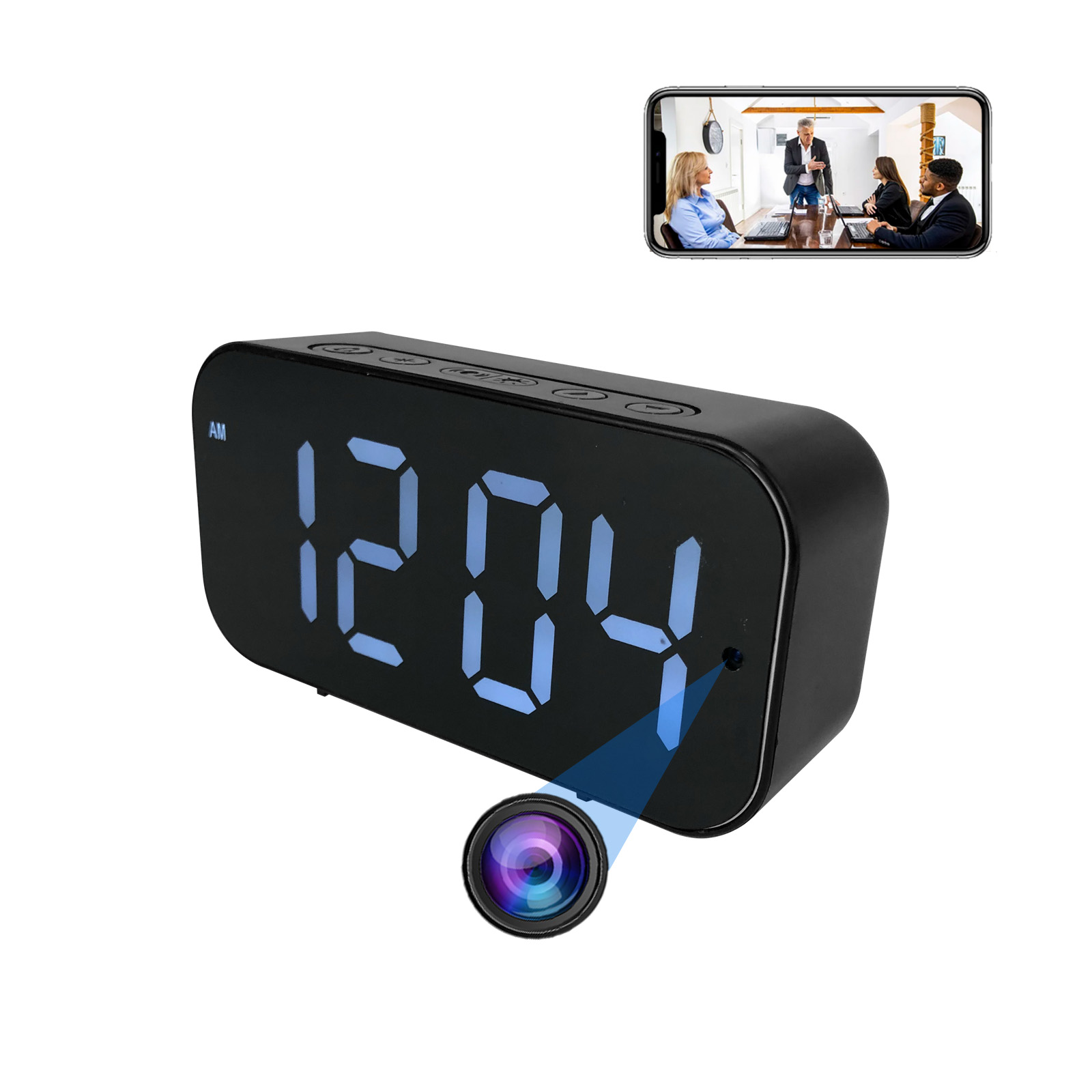 Hidden Camera Clock - 1080P HD、モーション検出、リモート視聴を備えたWi-Fi時計カメラ、家庭/オフィス用の録画機能を備えた屋内セキュリティカメラ