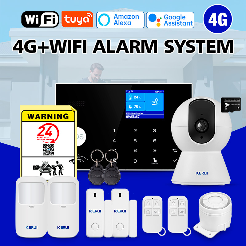 Home Security System - KERUI WiFi+4G ホームアラーム 温度/湿度表示付き G34 セキュリティシステムアラーム