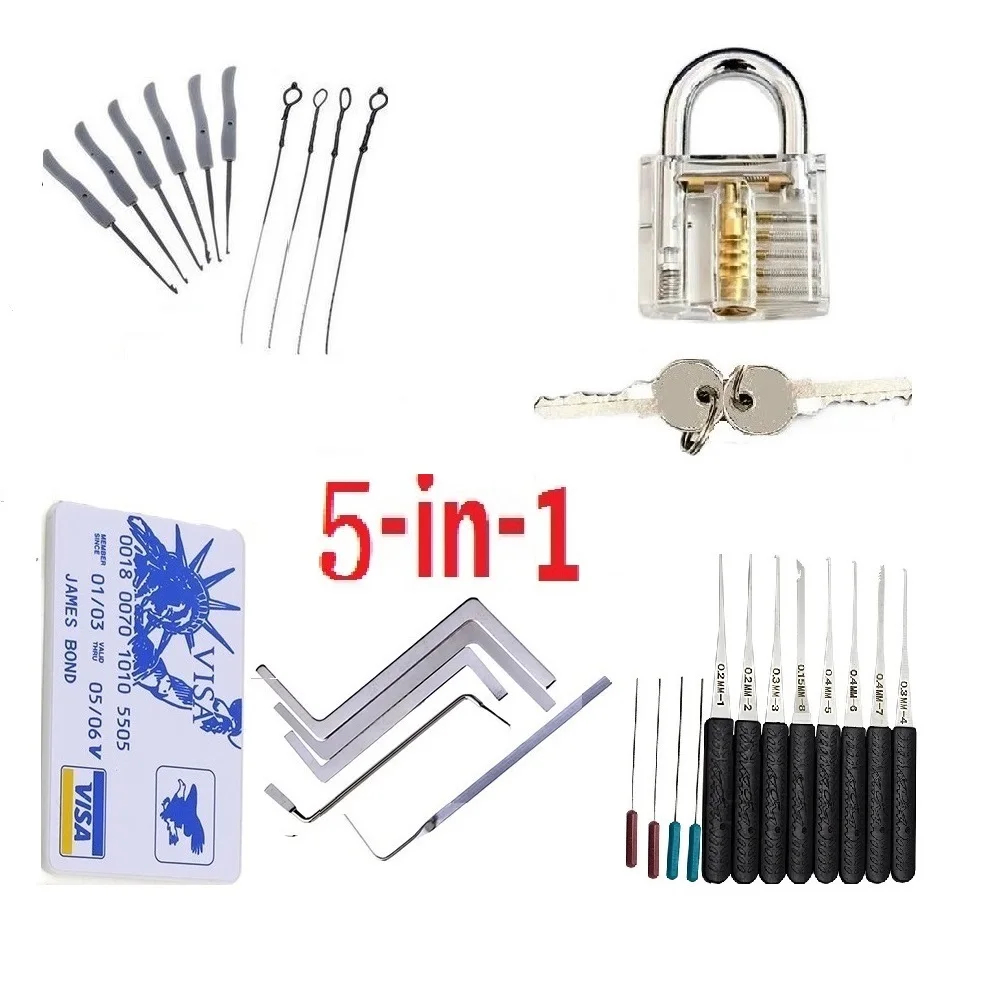 Lock Picking Set - 5IN1 壊れたロック取り出しツールセットステンレス鋼複列テンション除去フック鍵屋ツール