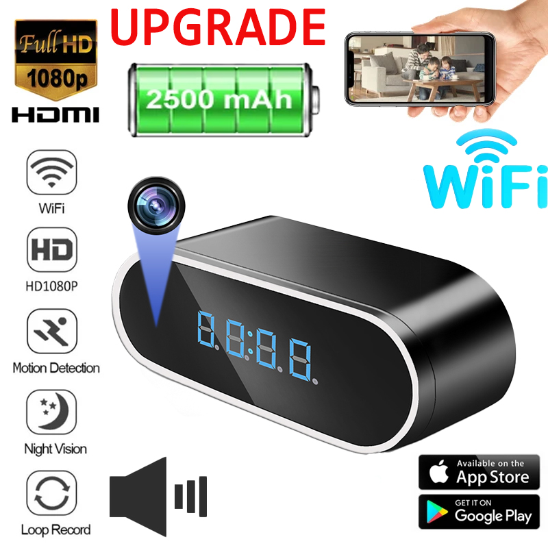 Hidden Camera Clock - アップグレード 2500mAh 1080P ミニカメラ時計 HD WIFI