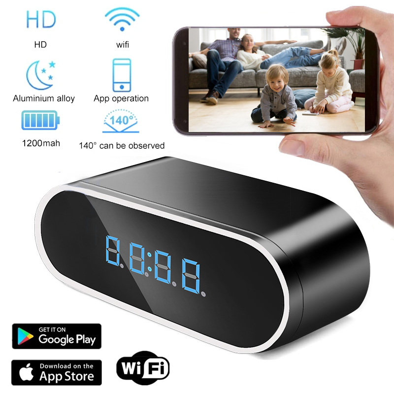 Hidden Camera Clock - Wifi ミニ時計カメラリモート視聴ナイトビジョン 1080P 監視カメラリモコンモーション検出家庭用