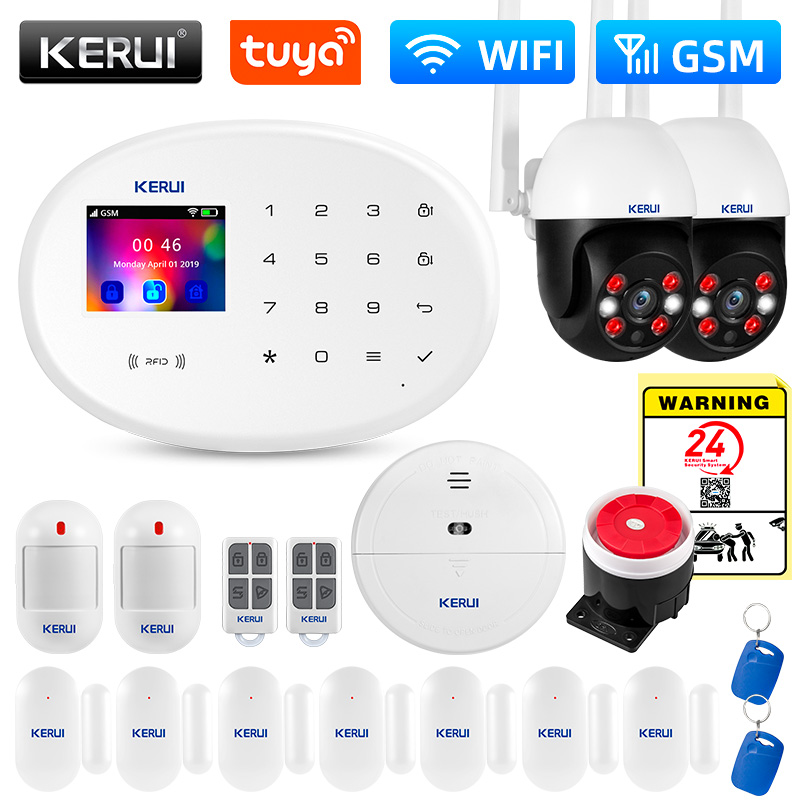 Home Security No Wifi - Kerui-コネクテッドアプリケーション,w202,Alexaと互換性のある,モーションセンサー,セキュリティ保護を備えたGSMアラームシステムキット