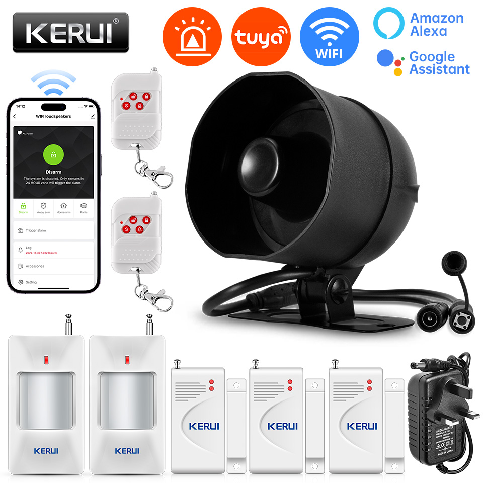 Home Security No Wifi - KERUI 120db サイレン警報システム WiFi Tuya スマートスピーカー警報キット
