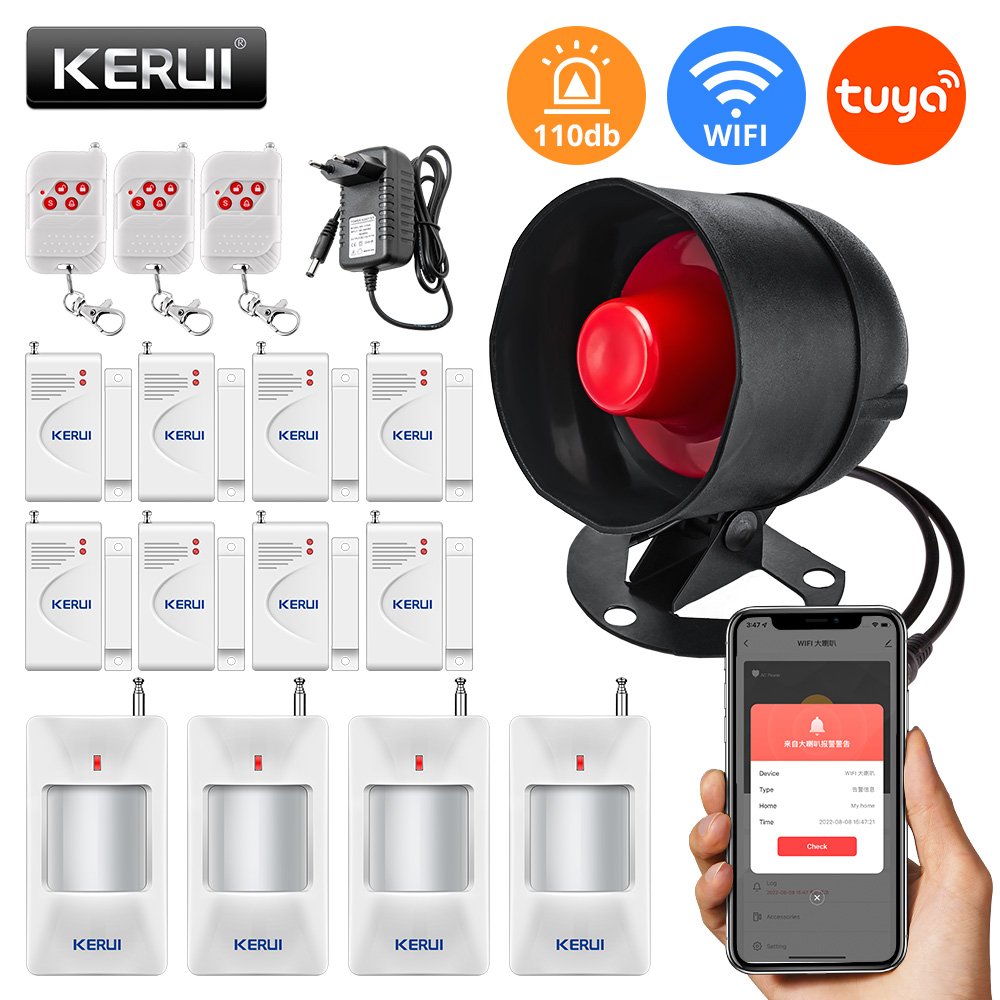 Home Security No Wifi - Kerui-家庭用セキュリティ警報システム,Wi-Fi,スピーカー,高デシベル,盗難防止サイレン,ドアと窓のセンサー,家の動き