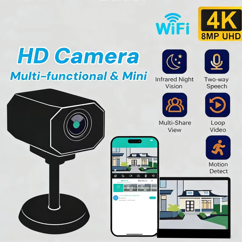 Home Security No Wifi - 4K HD WiFiセキュリティカメラ 家庭用ミニスマート屋内IP監視カメラ アプリ遠隔監視対応 ポータブル設計