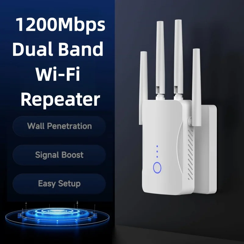 Home Security No Wifi - 2.4G/5GHz デュアルバンドWiFiリピーター 1200Mbps 信号拡張ルーター 802.11N 長距離無線WiFiエクステンダー