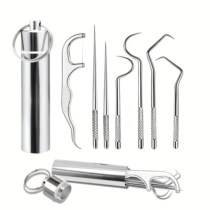 Lock Picking Set - 1 セットステンレス鋼つまようじセット歯フロス再利用可能なつまようじポータブルつまようじフロス歯クリーナー口腔クリーニングツール