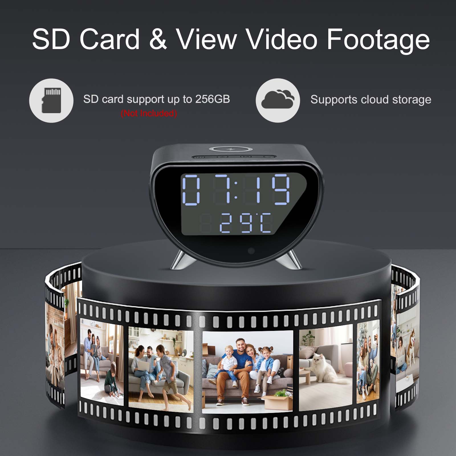 ワイヤレス充電器付き WiFi クロックカメラ、4K HD、 - Hidden Camera Clock のレビューと価格