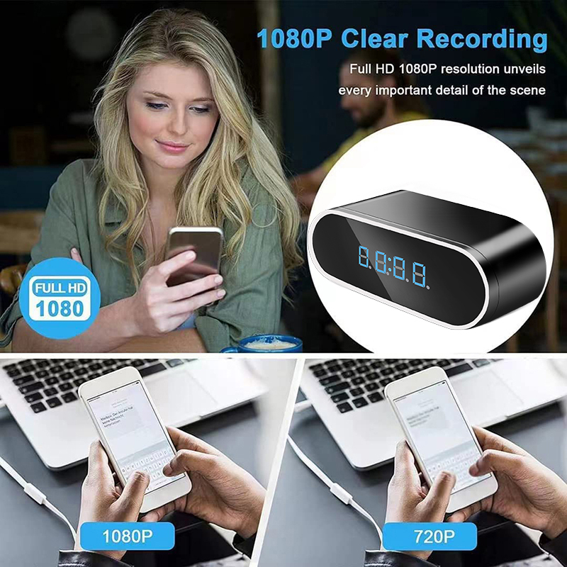 フル HD 1080P 目覚まし時計ミニカメラワイヤレス W - Hidden Camera Clock のレビューと価格