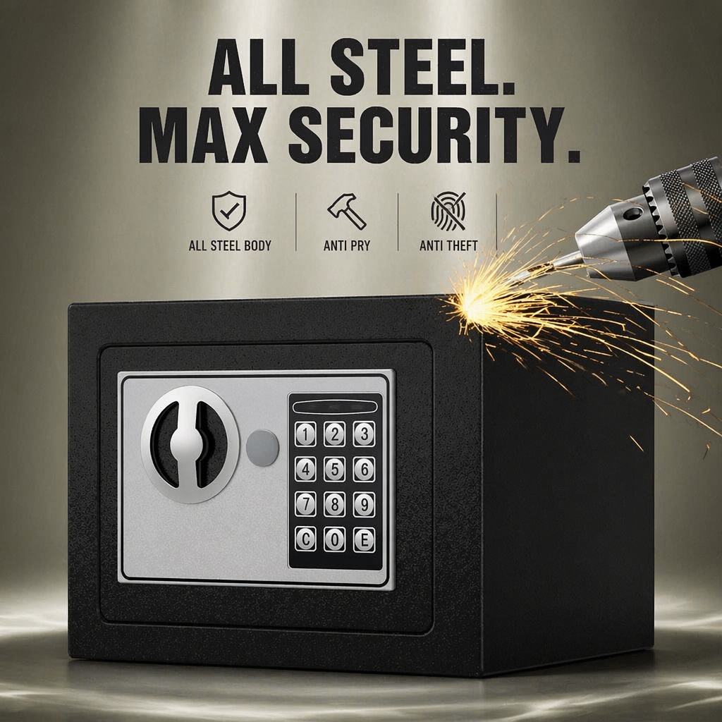 全鋼製電子デジタルキーパッドセーフボックスデュアルパスワード - Home Security Safe のレビューと価格