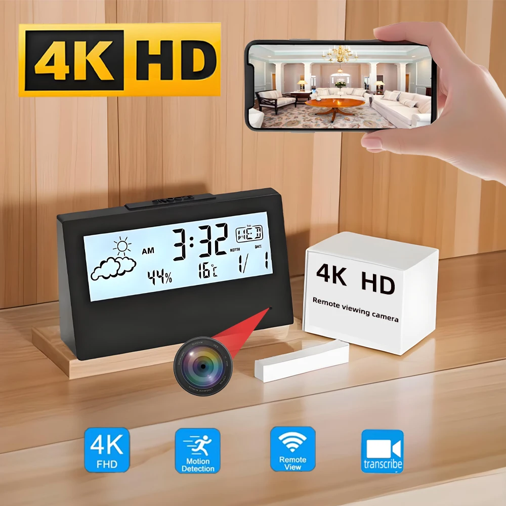 HD 4K新型ミニWiFiカメラ、遠隔視聴、動体検知、ループ - Hidden Camera Clock のレビューと価格